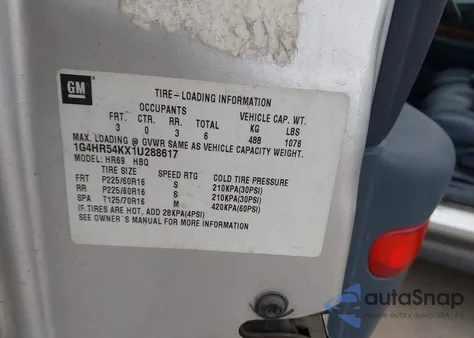 2001 Buick Lesabre Limited z USA, uszkodzony, nr VIN 1G4HR54KX1U288617